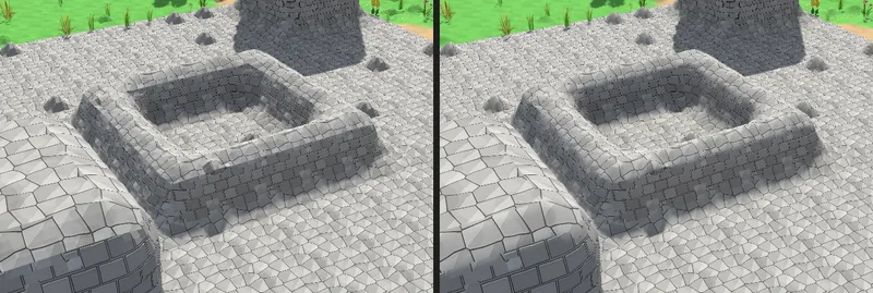 Smooth shading of the tiles: flat on the left, smooth on the right