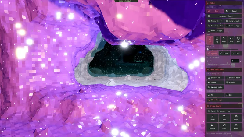 A crystal cave dug under the mountain, its walls glowing